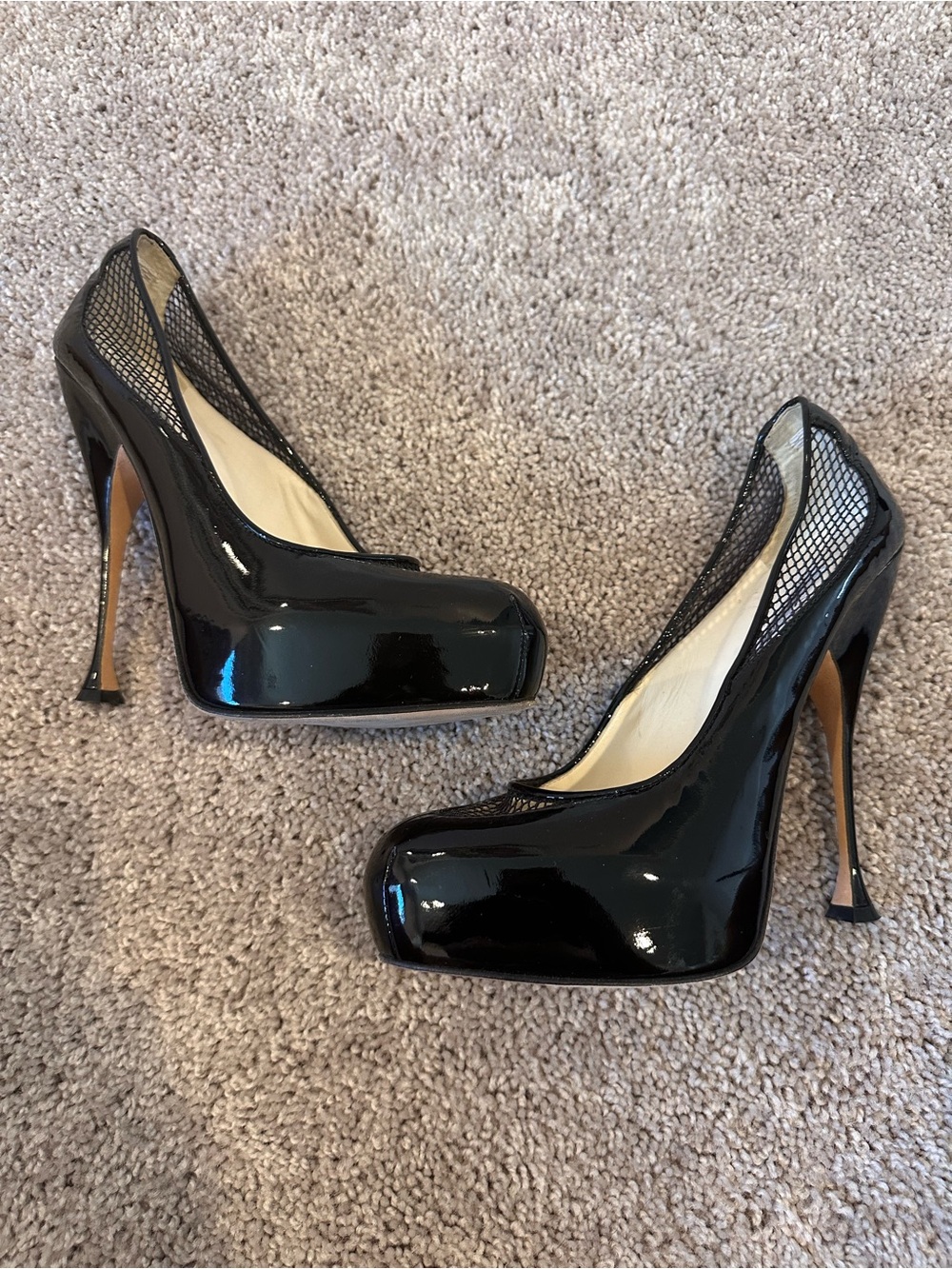 Brian Atwood Black Patent Mesh Court Pumps